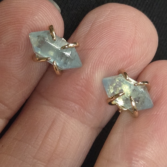 Aquamarine 4K Natural Points Sterling & Gold Earrings - Picture 3 of 6